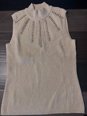 Sleeveless Metallic Knit Mock Neck Top